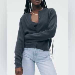 NADAAM Wool/Cashmere Baby Rib Cardigan in Charcoal